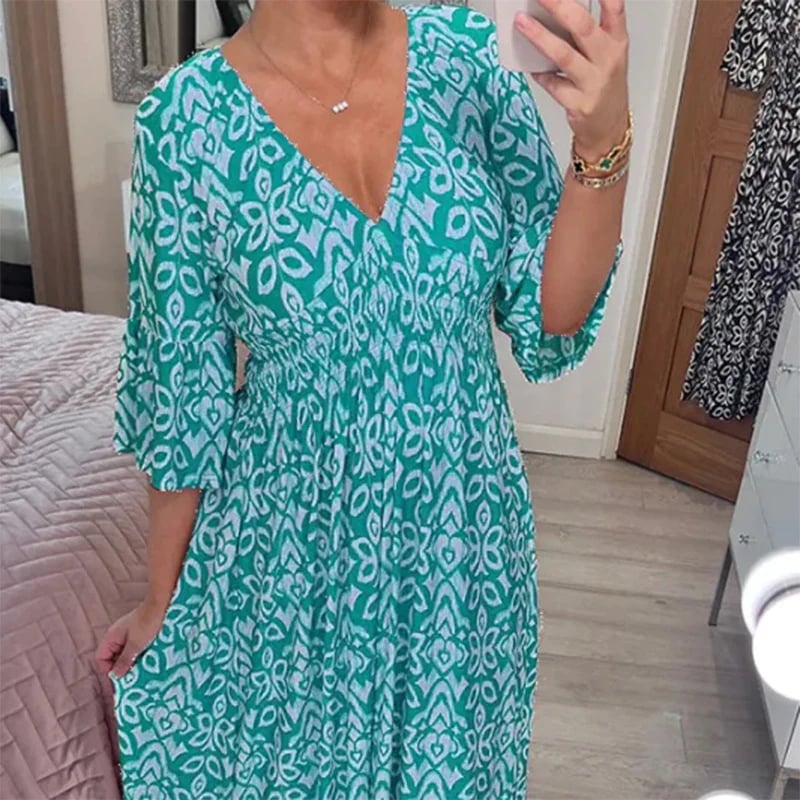 Annie | Blumiges Kleid mit Spitzausschnitt in lockerer Passform