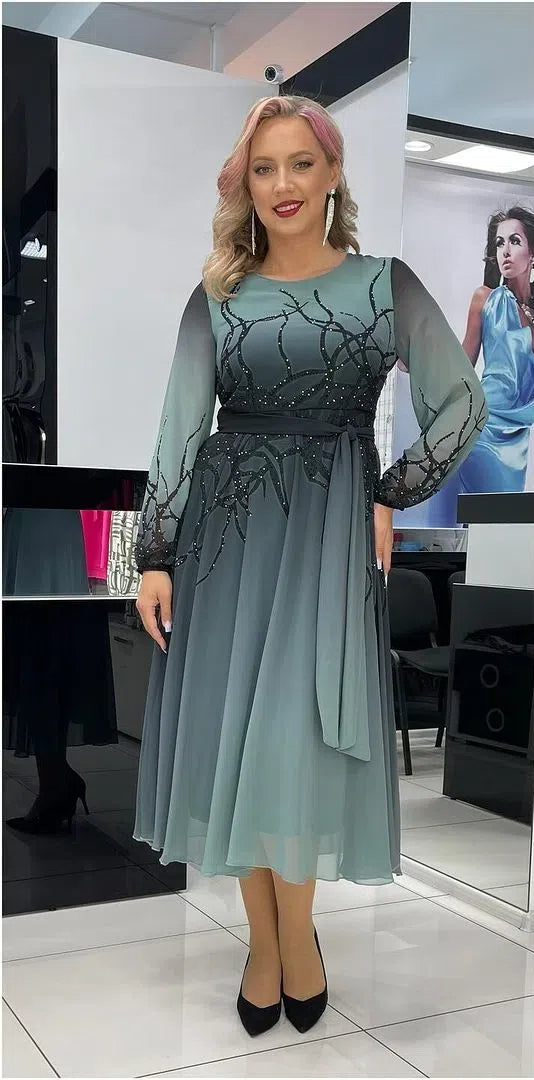 Asherim | Luxus-Chiffonkleid mit Farbverlauf und Kristallverzierung