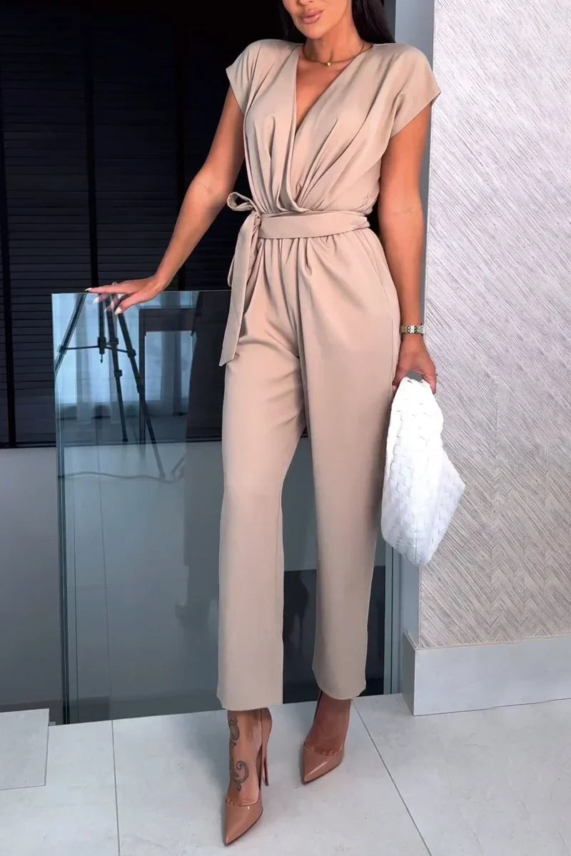Maryana | Kurzarm-Jumpsuit mit V-Ausschnitt