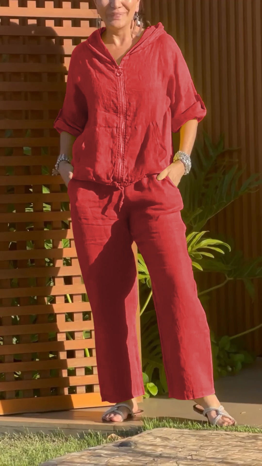 Remy | Zweiteiliger Kapuzenanzug mit Reißverschluss aus Baumwolle und Leinen