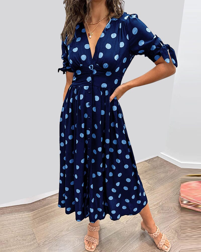 Millie | Kleid mit Punkten und tiefem V-Ausschnitt