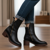 Lilith | Schwarzer Lederstiefel mit bequemem Absatz, elegant und zeitlos