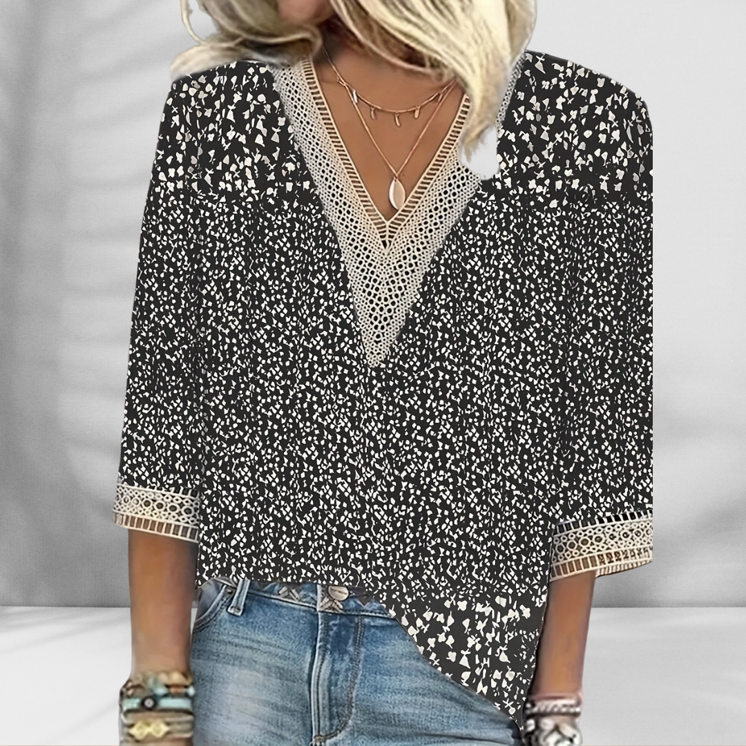 Darlene | Boho-Bluse mit floralen Motiven und langen Ärmeln