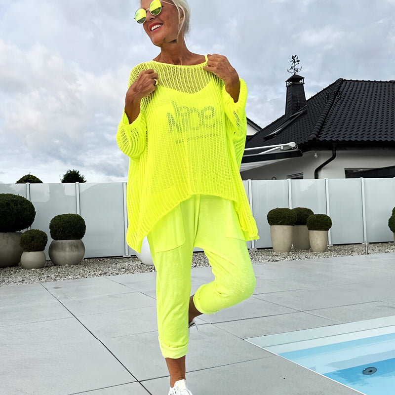 Lynda | Damen-Jumpsuit mit Buchstabendruck + hohler Kittel-Freizeitanzug