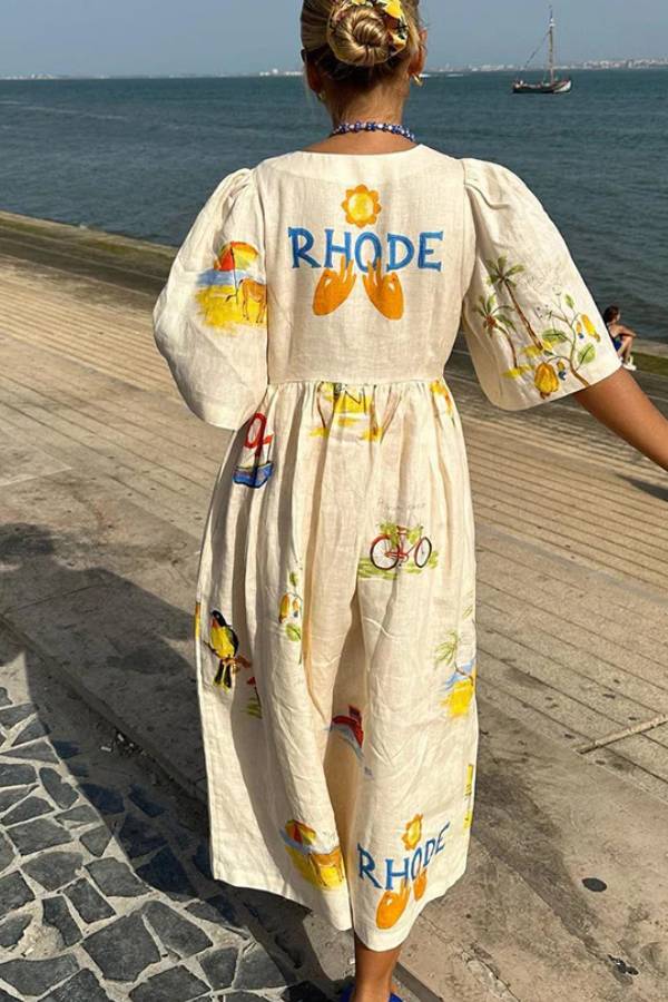 Tyler | Gedrucktes Leinen-Midi-Kleid