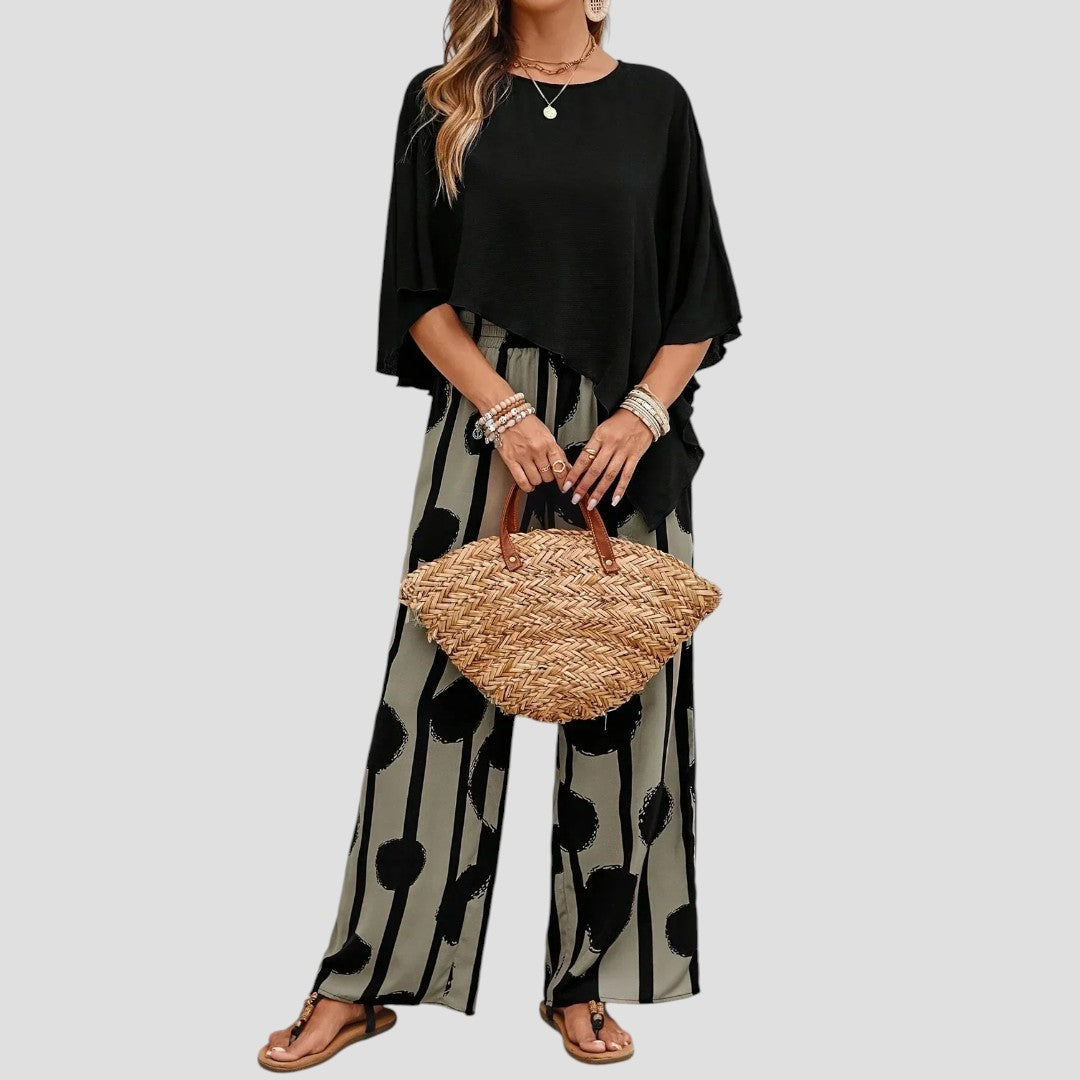 Willie | Modisches Damenset mit asymmetrischem Top und bedruckter Hose