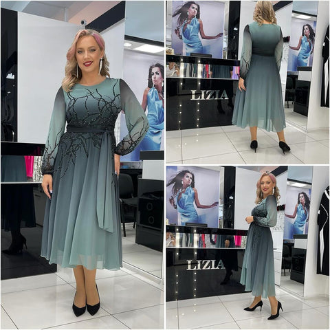 Asherim | Luxus-Chiffonkleid mit Farbverlauf und Kristallverzierung