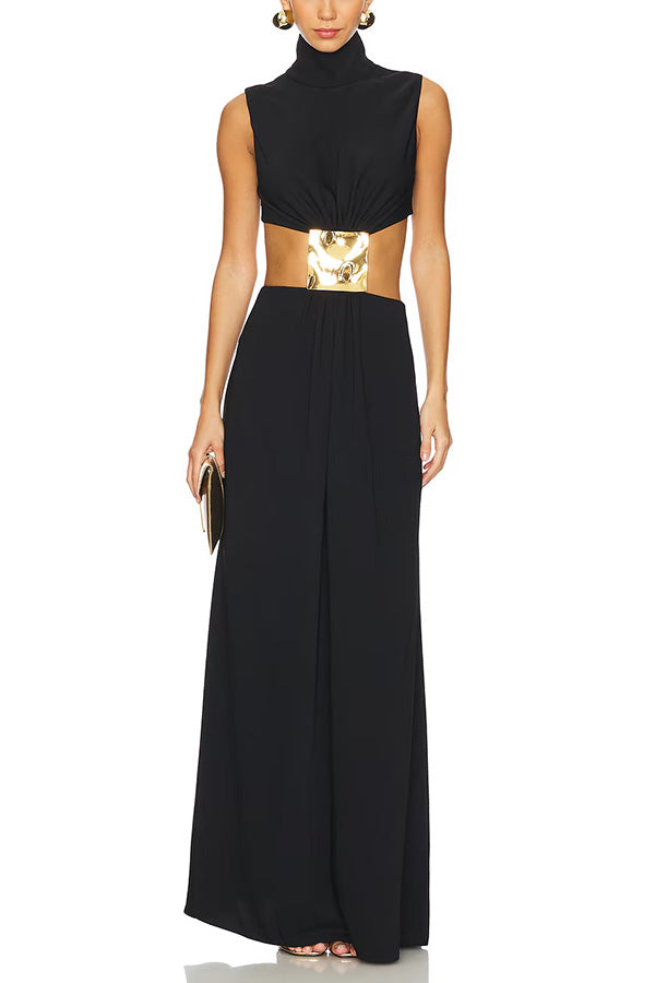 Avery | Maxi-Kleid mit hohem Kragen & Cut-Outs