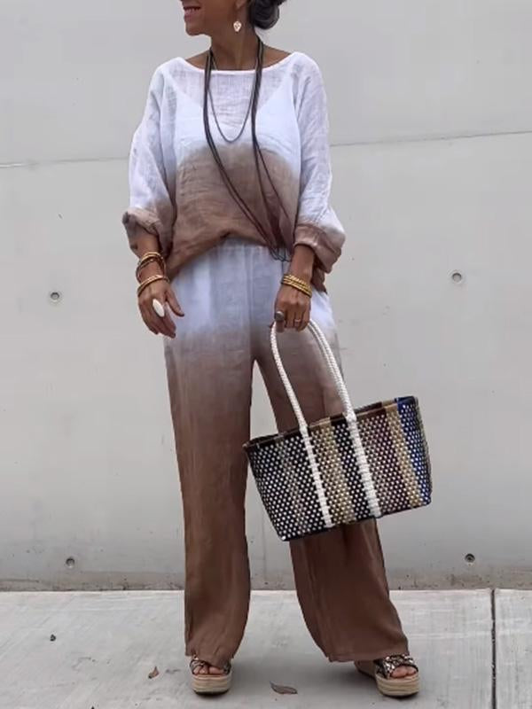 Laurie | Zweiteiliges Damen-Outfit aus Baumwolle und Leinen im Farbverlauf