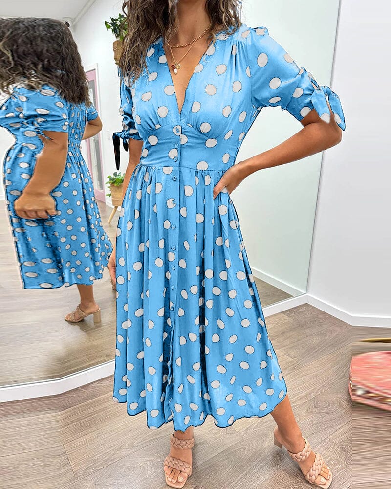 Millie | Kleid mit Punkten und tiefem V-Ausschnitt