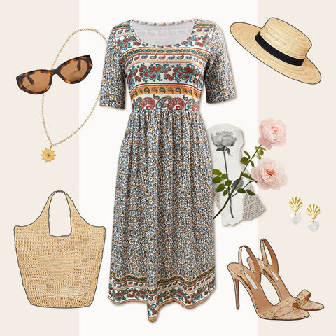 Liza | Elegantes Kleid mit Boho-Print für Damen