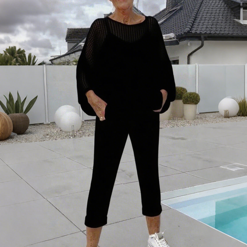 Lynda | Damen-Jumpsuit mit Buchstabendruck + hohler Kittel-Freizeitanzug