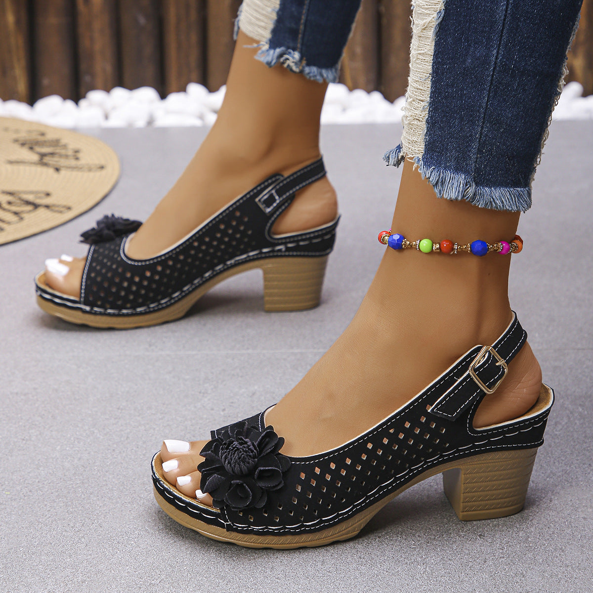 Dallas | Tagesangebot  Damen-Blumenblockabsatz-Sandalen