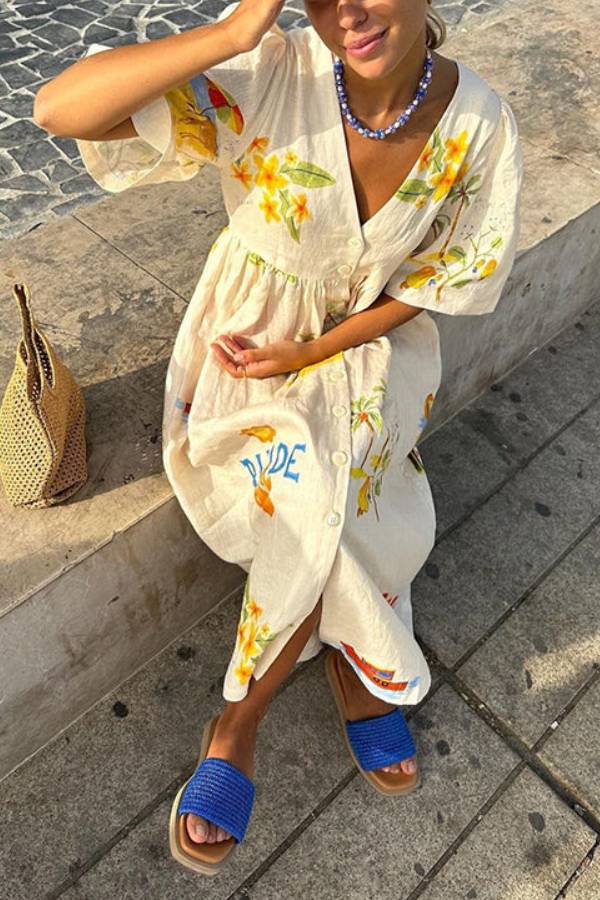 Baker | Gedrucktes Leinen-Midi-Kleid
