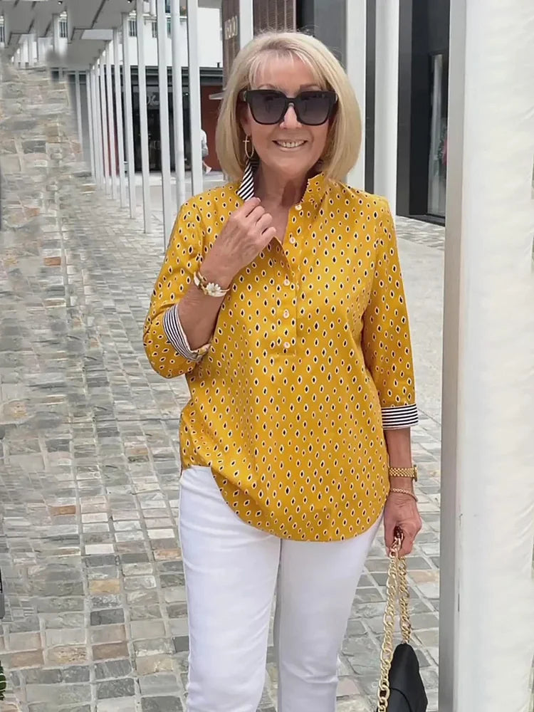 Grant | Bluse mit Stehkragen und bedruckten Ärmeln