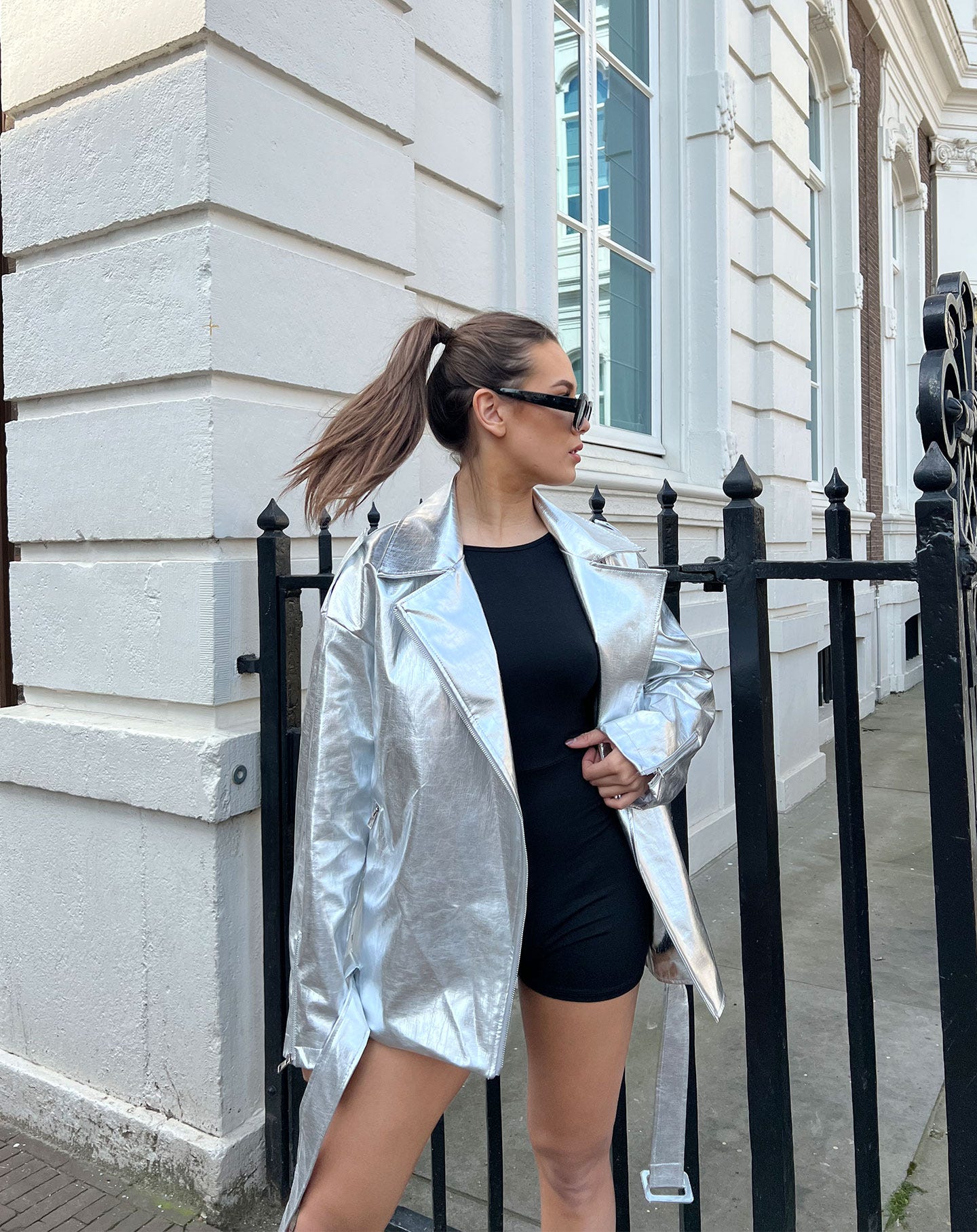 Steffi | Metallic Oversized Jacket - Silver