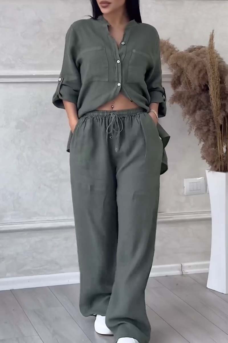 Alicia | Zweiteiliges Hosen-Set in uni aus Baumwolle und Leinen