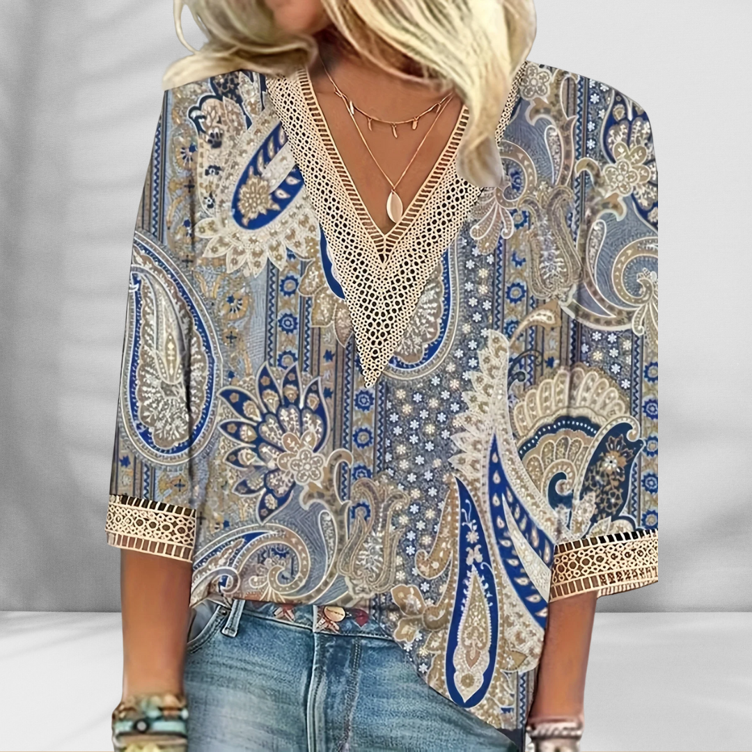 Darlene | Boho-Bluse mit floralen Motiven und langen Ärmeln