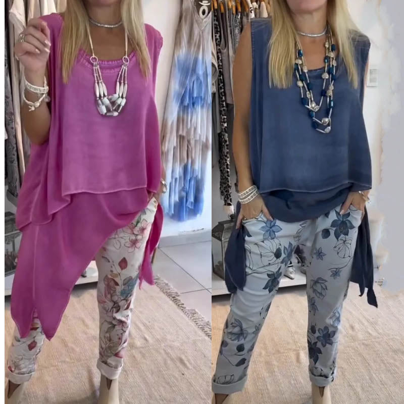 Heath | Zweiteiliges Set für Damen: ärmelloses Oberteil und bedruckte Hose