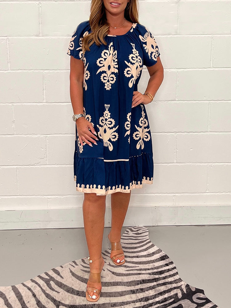 August | Baumwollkleid mit Rundhalsausschnitt im Vintage-Stil
