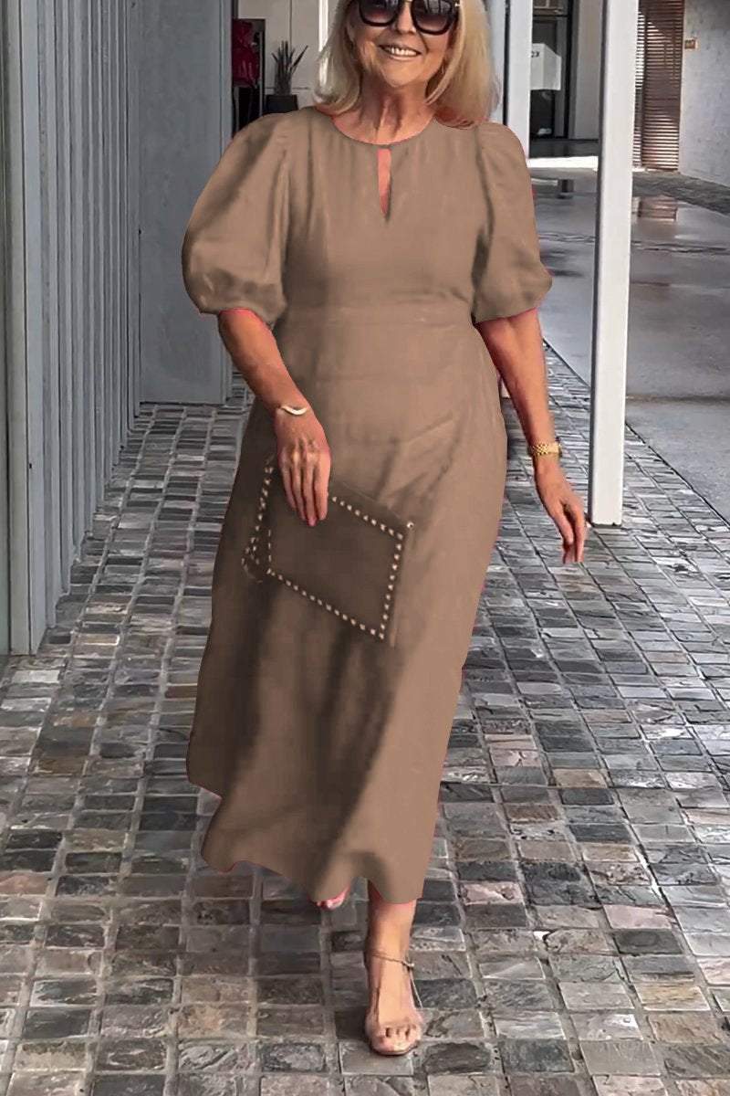 Zola | Einfarbiges Baumwoll-Leinenkleid