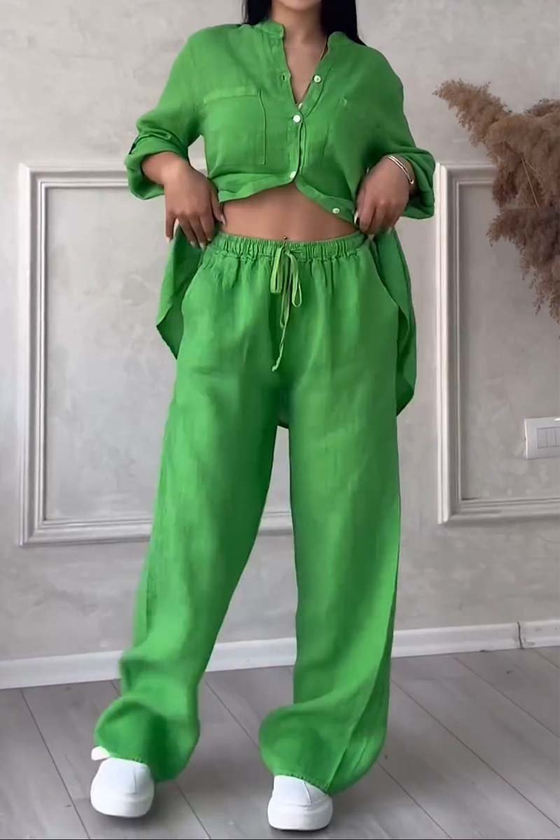 Alicia | Zweiteiliges Hosen-Set in uni aus Baumwolle und Leinen