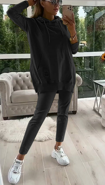 Amosa | Zweiteiliges Damen-Set in uni mit Kapuze und gefütterten Leggings