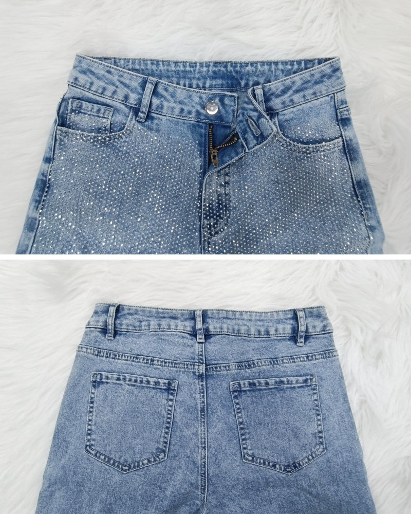 Maxton | Shapshe® Damenmode Vielseitige Wide Leg Jeans mit Strass