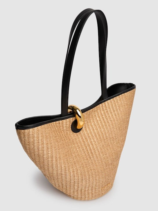Woven Straw Tote Bag with Leather Handles
