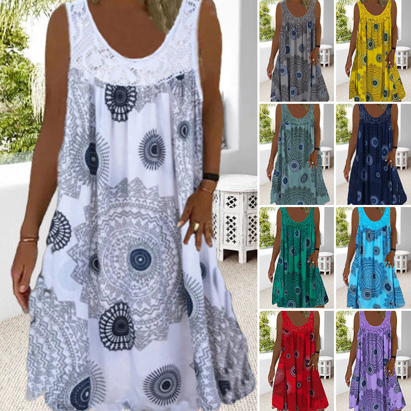 Maia | Sommerliche Leinenkleider ohne Ärmel mit Aufdruck