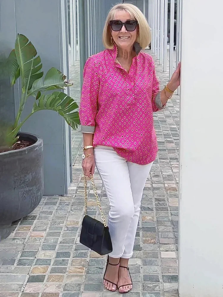 Grant | Bluse mit Stehkragen und bedruckten Ärmeln