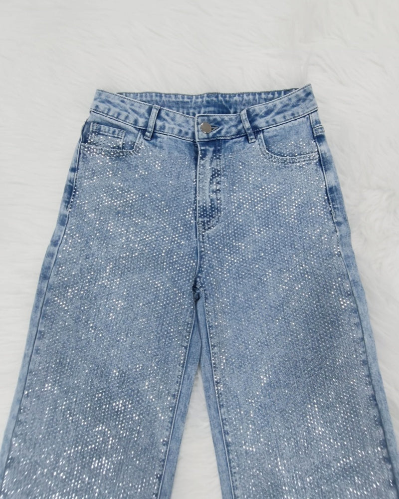 Maxton | Shapshe® Damenmode Vielseitige Wide Leg Jeans mit Strass