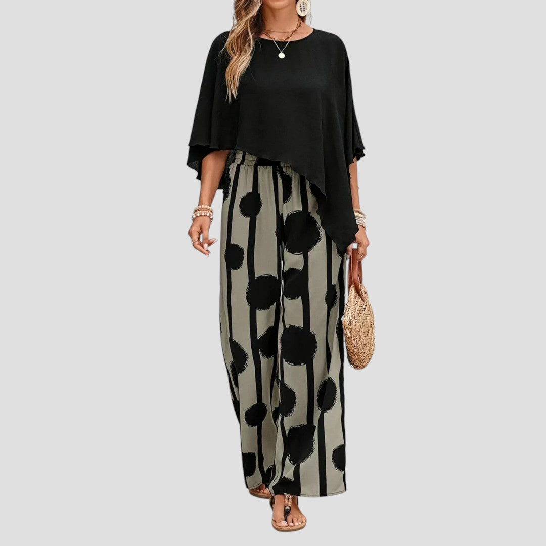 Willie | Modisches Damenset mit asymmetrischem Top und bedruckter Hose