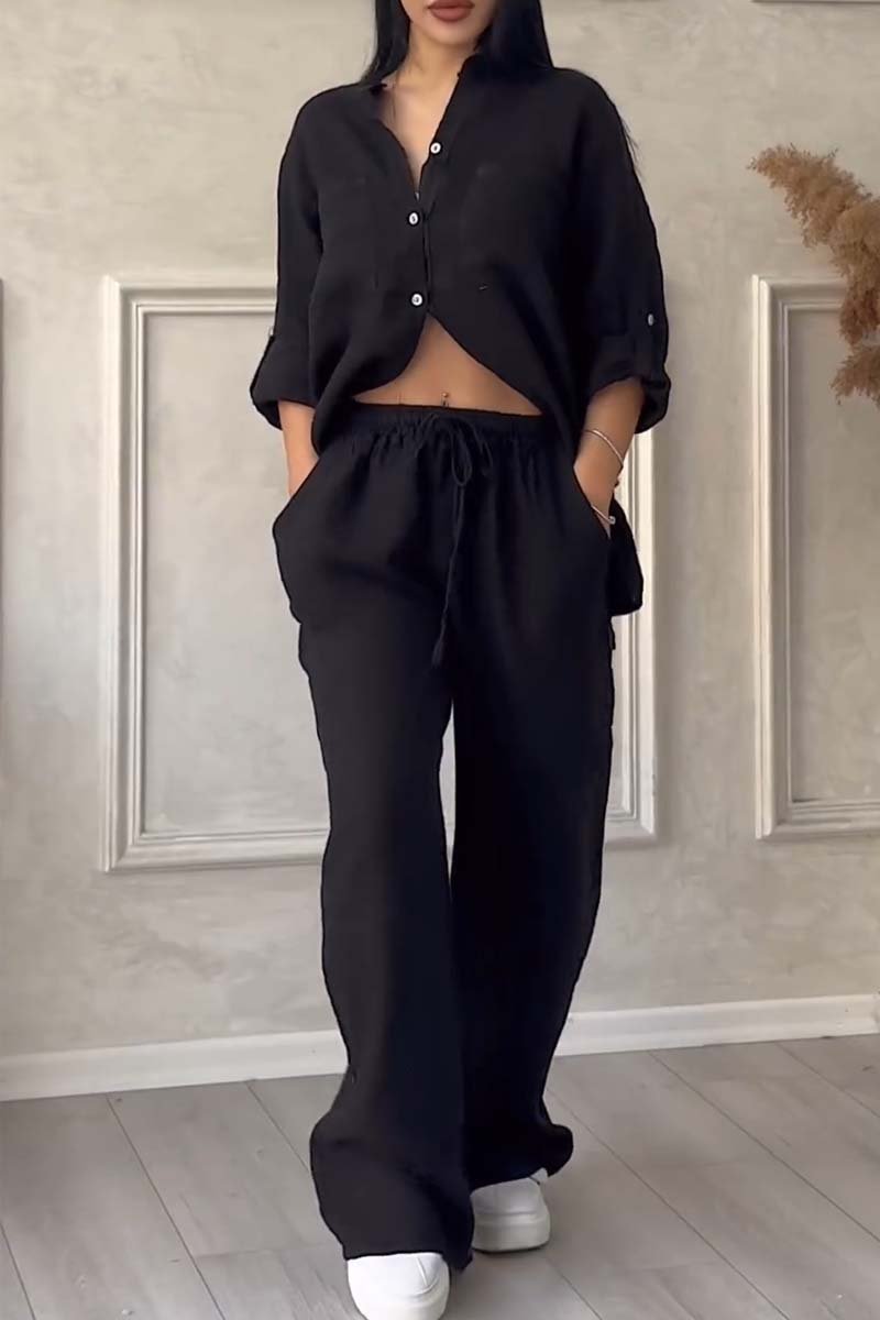 Alicia | Zweiteiliges Hosen-Set in uni aus Baumwolle und Leinen