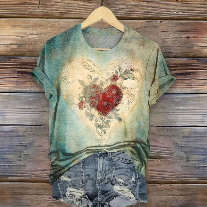 Selene | Vintage T-Shirt mit Herzaufdruck