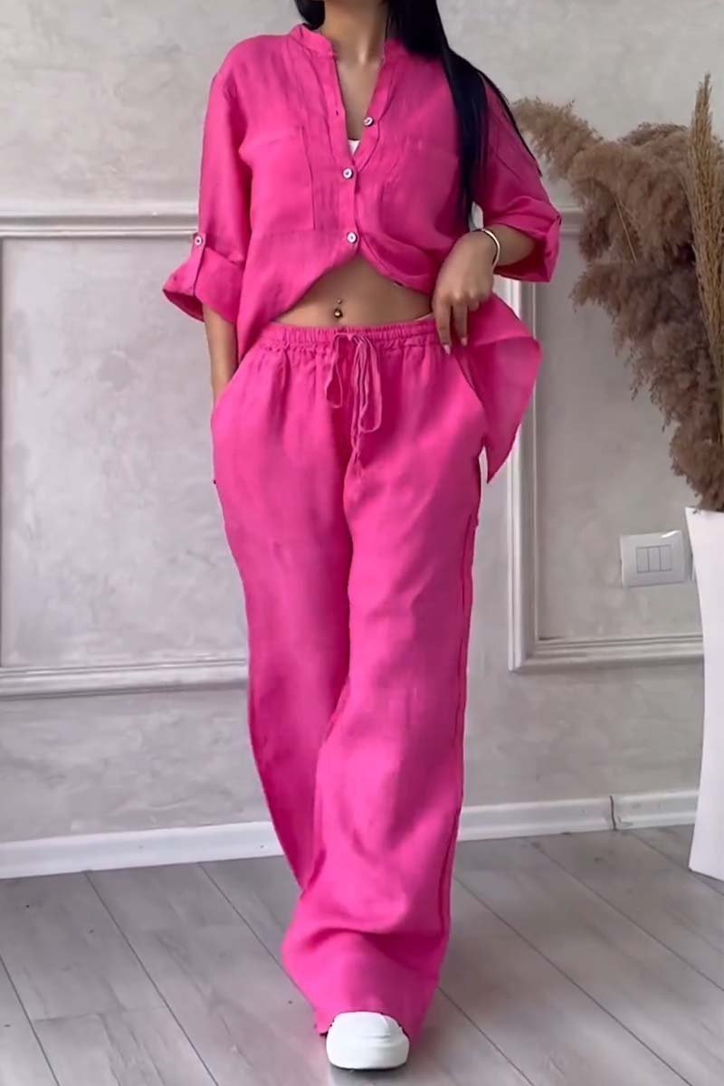 Alicia | Zweiteiliges Hosen-Set in uni aus Baumwolle und Leinen