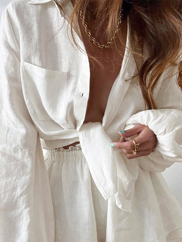 Leonie | Bequemes, zweigeteiltes Shorts-Set in Aegean-Blau