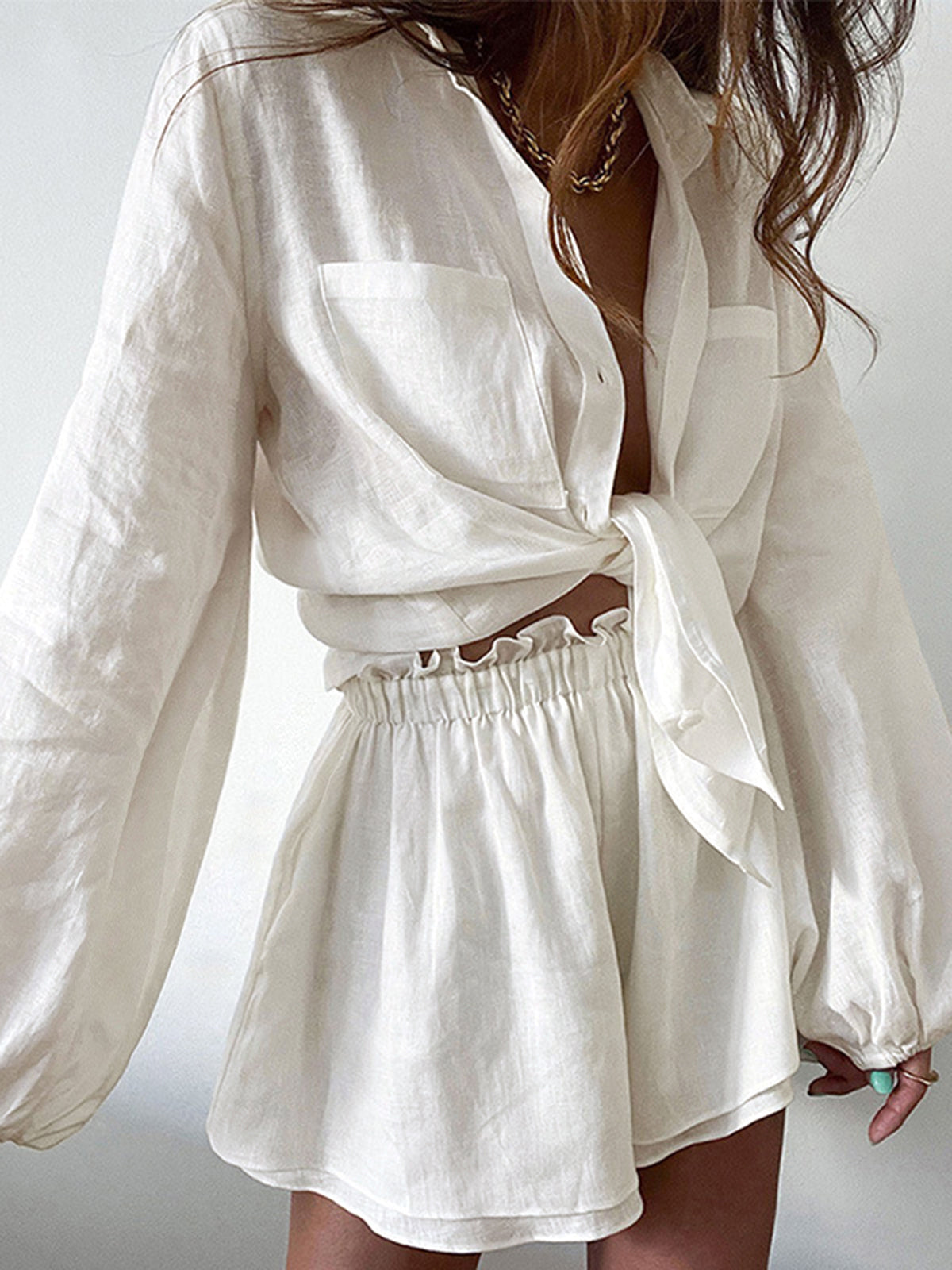 Leonie | Bequemes, zweigeteiltes Shorts-Set in Aegean-Blau