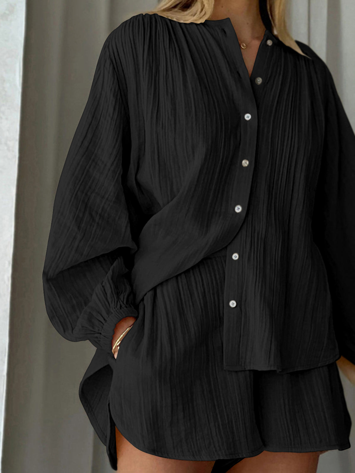 Sommerlook | Santorini Texturiertes Zweiteiliges Shorts Set