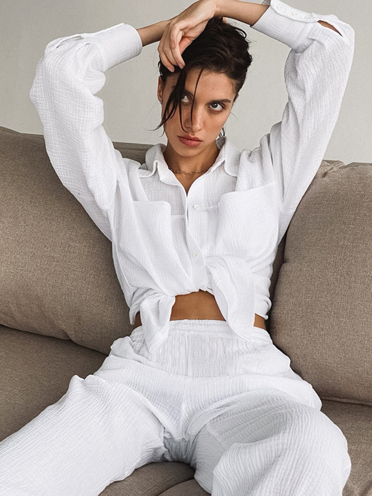 Mia | Minimalistisches zweiteiliges Hosenset aus Baumwolle