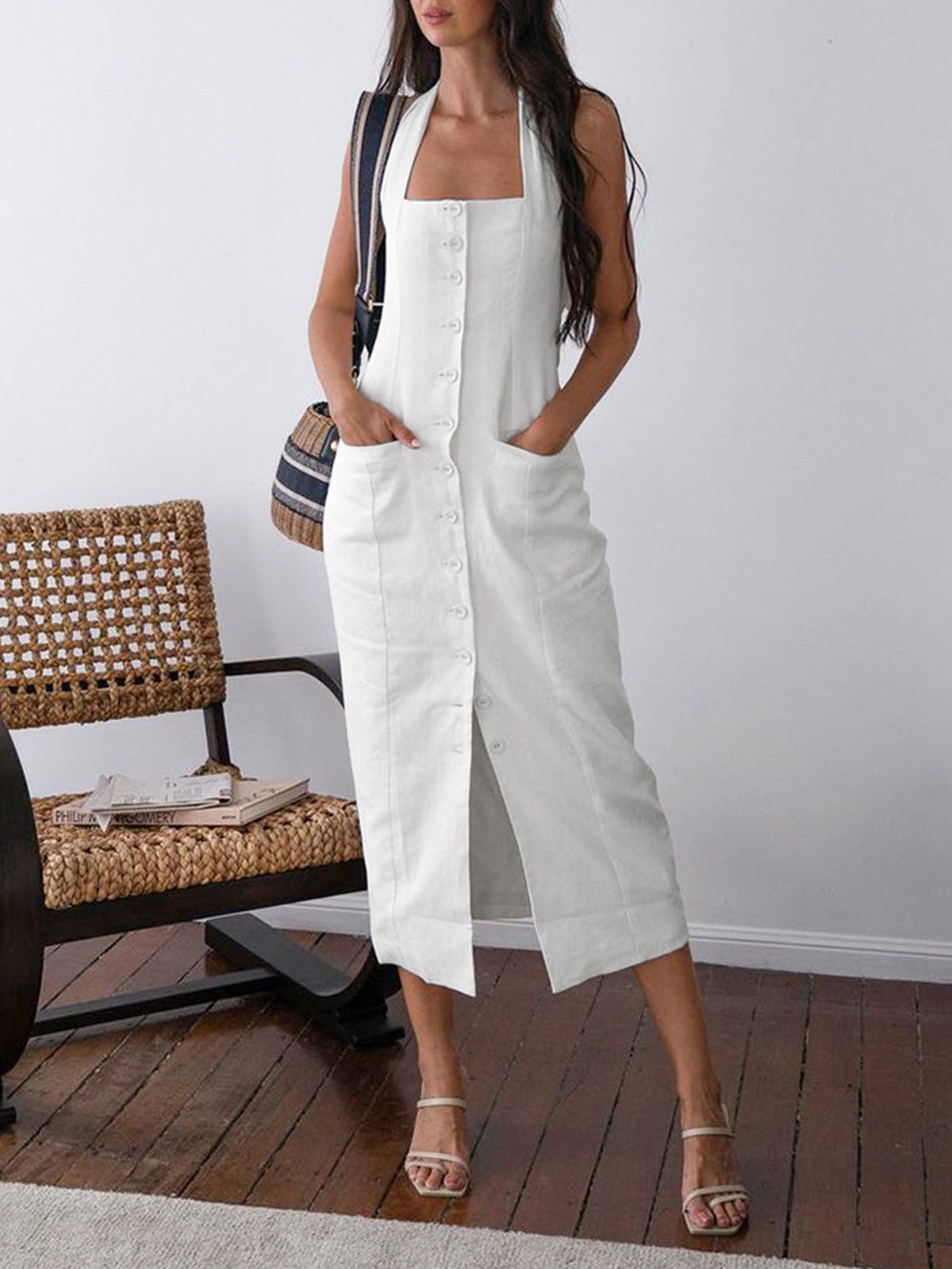 Mira | Midikleid mit offenem Rücken aus Baumwolle und Leinen