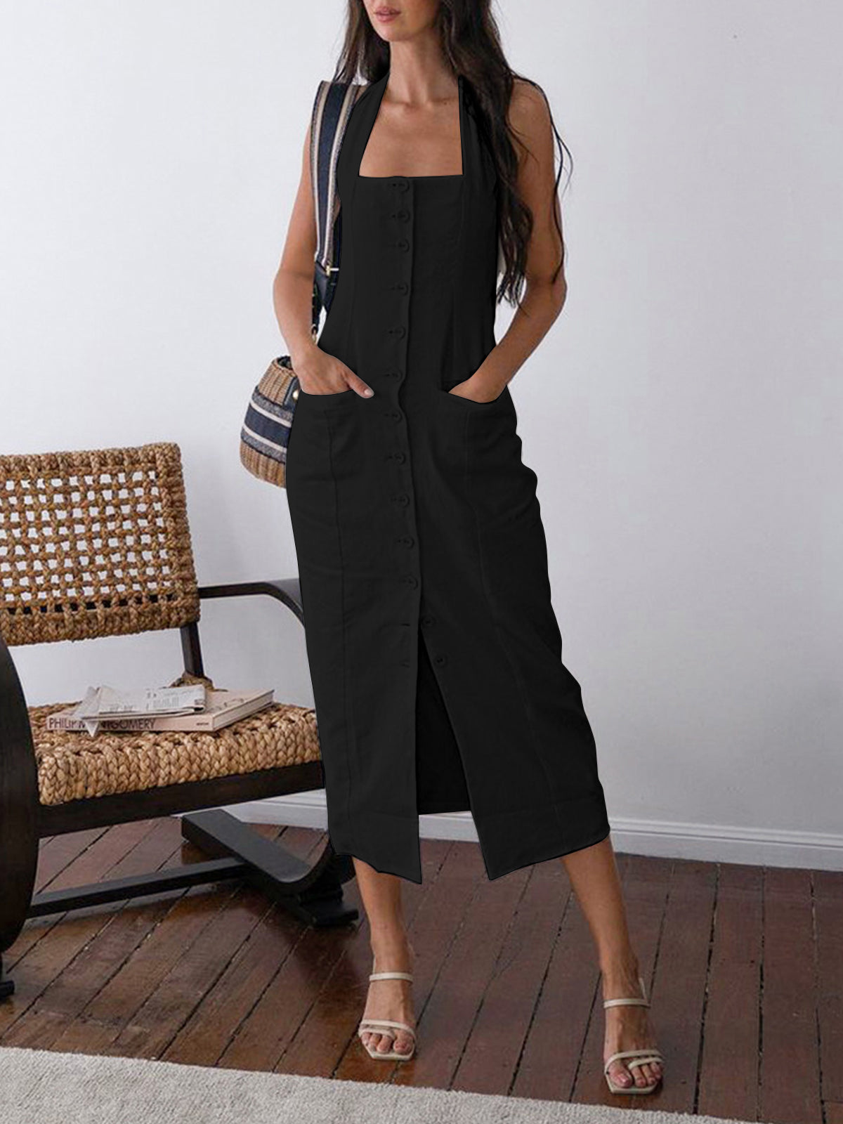 Mira | Midikleid mit offenem Rücken aus Baumwolle und Leinen