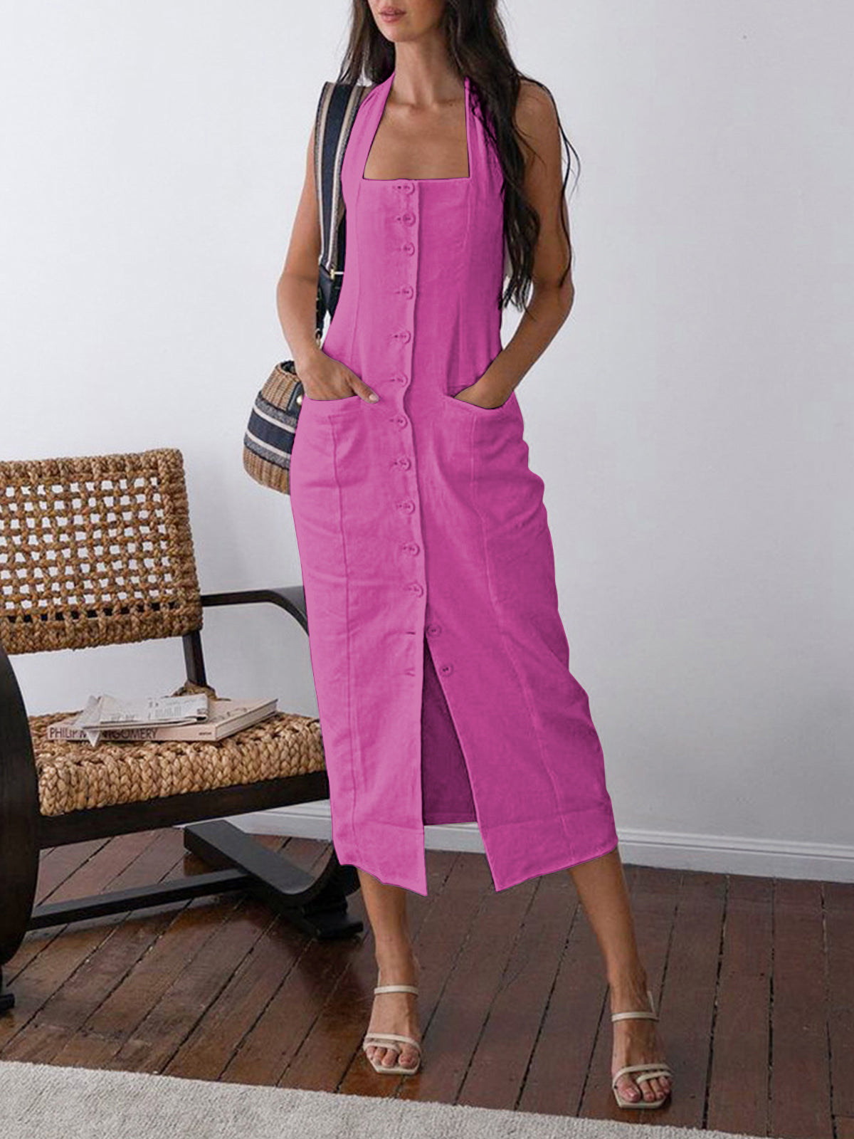 Mira | Midikleid mit offenem Rücken aus Baumwolle und Leinen