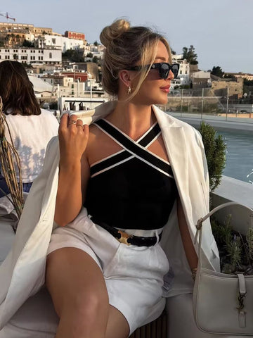 Lena | Stilvolles Träger-Strick-Top mit Kontrastbesatz