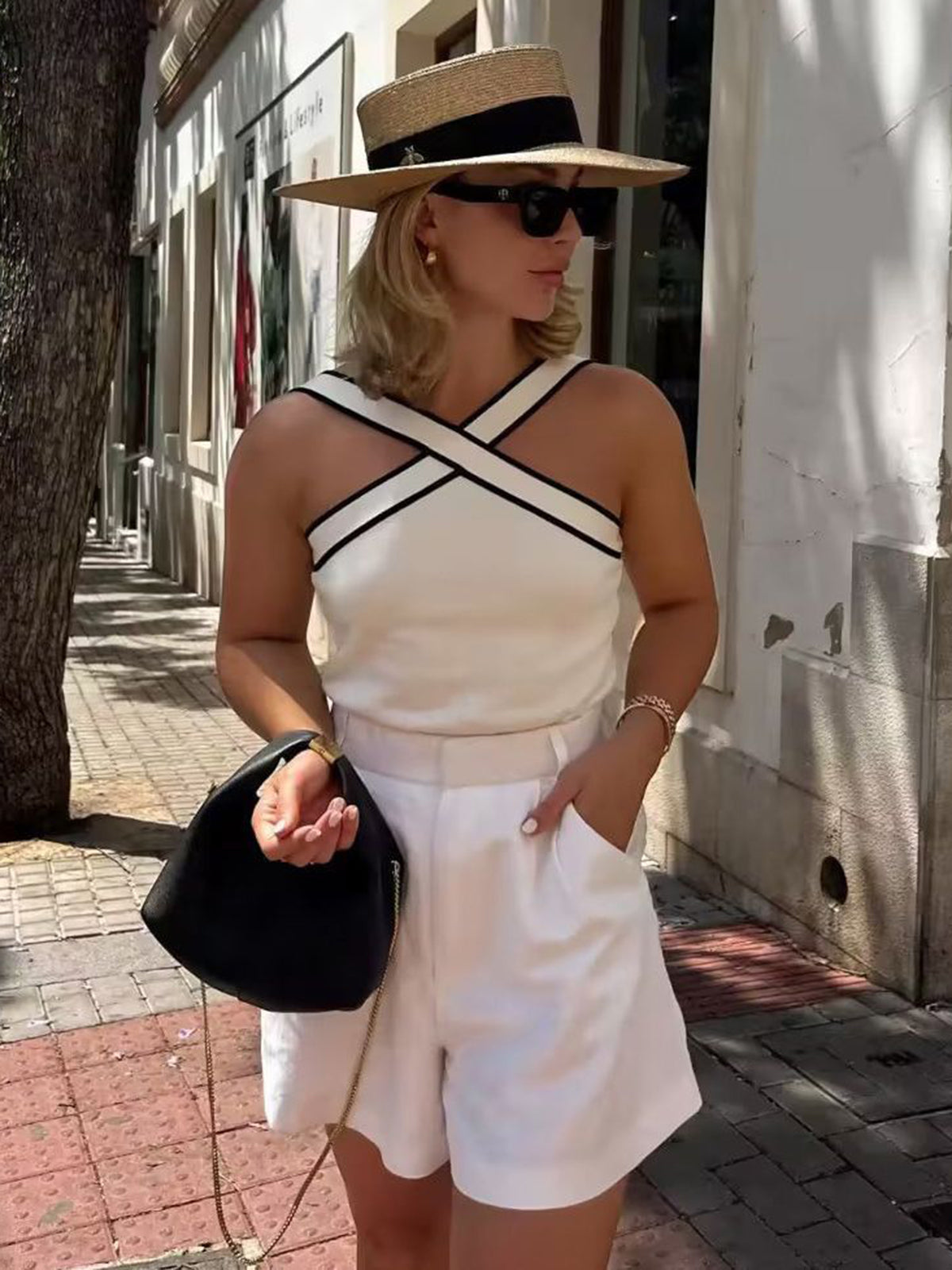 Lena | Stilvolles Träger-Strick-Top mit Kontrastbesatz