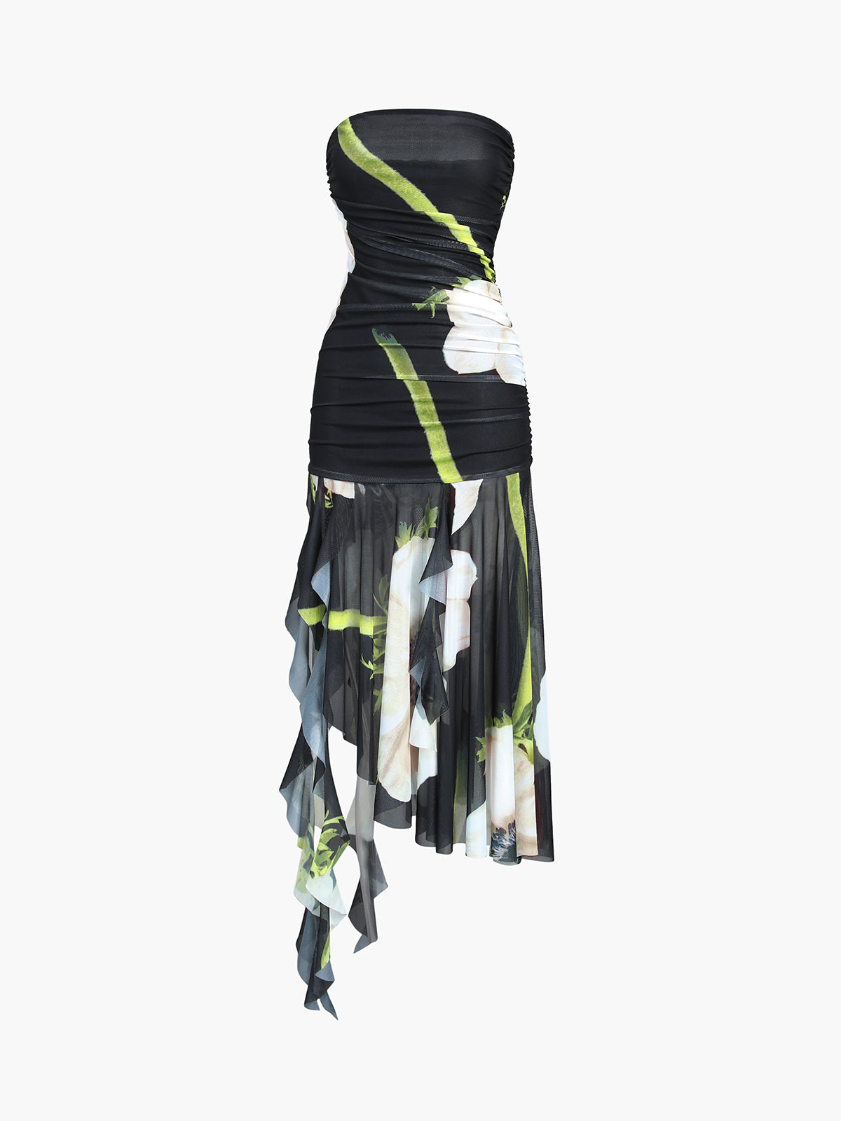 Gardenia | Verspieltes Midikleid mit Floral Mesh und Rüsche