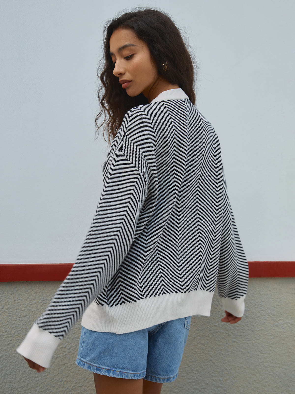 Emilia | Übergroße Strickjacke mit Fischgrätenmuster