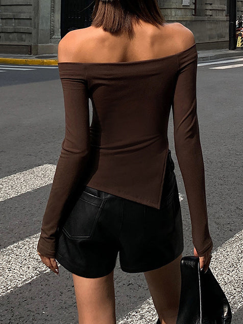 Elena | Terracotta Off Shoulder Langarmhemd