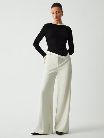 Emilia | Trendiges Langarmhemd mit asymmetrischem Saum und Kontrastbesatz