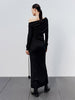 Clara | Asymmetrisches Karamell-Strick-Top mit langen Ärmeln